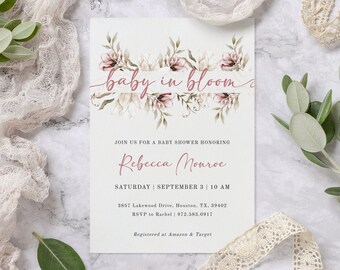 Baby in Bloom Baby Shower Personalized Invitation Customizable DIY Instant Download