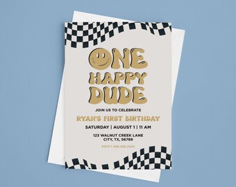One Happy Dude First Birthday Personalized Invitation Customizable DIY Instant Download