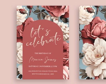 Let's Celebrate Floral Birthday Invitation DIY Digital Download