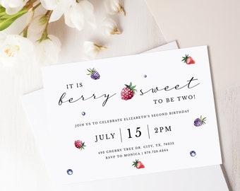 Berry Sweet Second Birthday Party Personalized Invitation Customizable DIY Instant Download