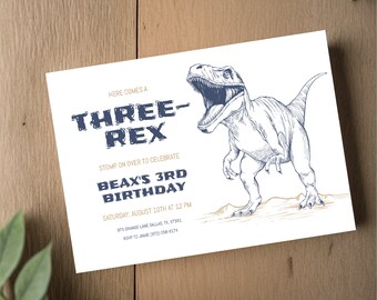 Three Rex T-Rex Dinosaur Birthday Party Personalized Invitation Customizable DIY Instant Download
