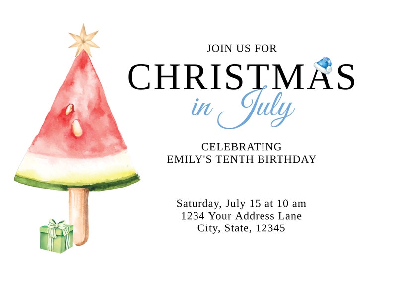 Christmas in July Birthday Party Personalized Invitation Etsy