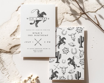 Wild and Three Western Birthday Party Personalized Invitation Customizable DIY Instant Download