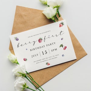 Berry First Birthday Party Personalized Invitation Customizable DIY Instant Download