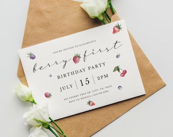 Berry First Birthday Party Personalized Invitation Customizable DIY Instant Download