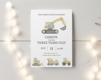 Construction Truck Boy Birthday Party Personalized Invitation Customizable DIY Instant Download