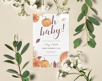 Fall Pumpkin Oh Baby Shower Customizable Invitation DIY Instant Download