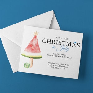 "Weihnachten im Juli Geburtstags-Party personalisierte Einladung Anpassbare DIY Sofort-Download."