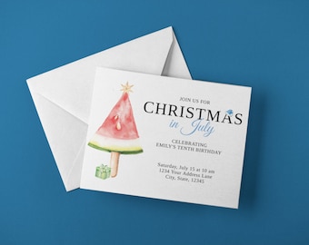 Christmas in July Birthday Party Personalized Invitation Customizable DIY Instant Download