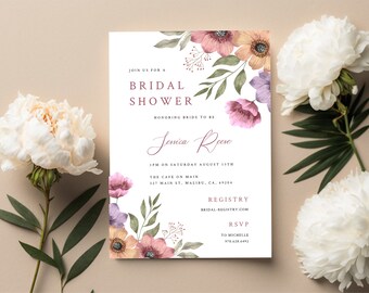 Floral Bridal Shower Invitation Customizable DIY Instant Download