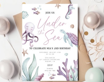 Under the Sea Birthday Party Personalized Invitation Customizable DIY Instant Download