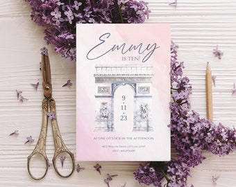 Parisian Pink Paris French Girl Birthday Party Personalized Invitation Customizable DIY Instant Download