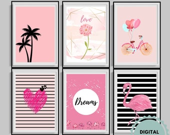 Bundle Room Decor For Teens , Set of 6, Wall Decor For Girls, Pink Teen Girl Wall Art Prints, Digital Download Wall Art Trendy Set of 6
