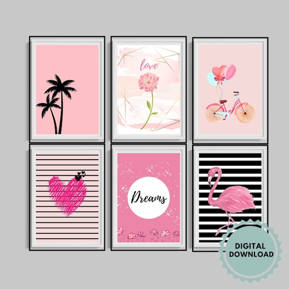 Bundle Room Decor For Teens , Set of 6, Wall Decor For Girls, Pink Teen Girl Wall Art Prints, Digital Download Wall Art Trendy Set of 6