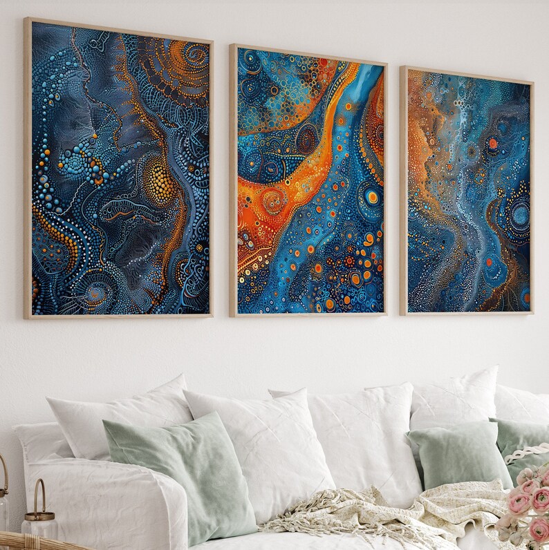 Wall Art Set of 3 Prints, Dreamtime Harmony Mesmerizing Australian Dot