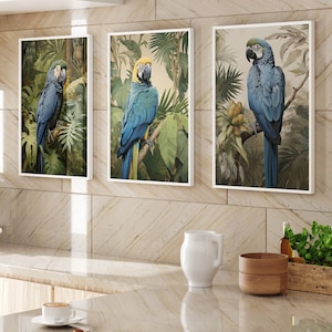 Wall Art, Digital images, Instant download. The Fabulous Blue Parrot, Australian Native Cockatoo, a vibrant image set of 3 AU Natives Set 3