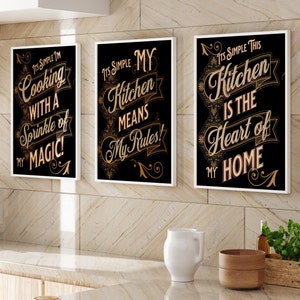 Kitchen Wall Art Modern digital downloadable Wall Art, Barnhouse Art, Set of 3 Art, Home Decor. My Kitchen Means My Rules Set 1