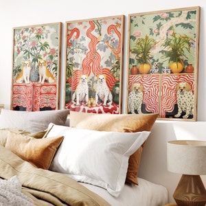 Art Print Staffordshire Dogs with Chinoiserie consul tables Ginger Jar with a background of Chinoiserie designs. Digital Wall Art Set3 Set 1