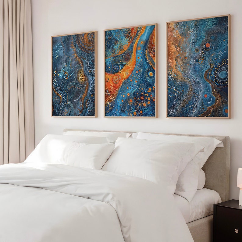 Wall Art Set of 3 Prints, Dreamtime Harmony Mesmerizing Australian Dot