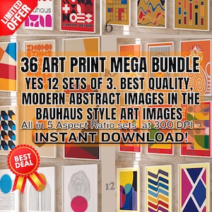 36 Bauhaus ART pieces in a BUNDLE, Printable Wall Art Mid Century, Bauhaus Prints, 12 SETS 3 Piece, 36, Bauhaus, Download Wall Art