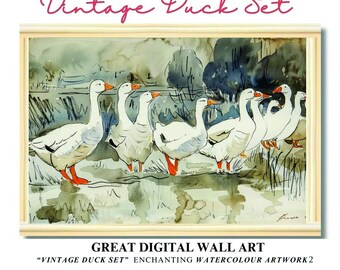 Vintage Ducks 3 Printable Art, Vintage Farmhouse Décor, Duck wall art, Whimsical Art for Nature Lovers, vintage muted home décor print Set 2