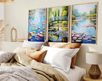 Claude Monet Set 3 Printable Posters Vintage Painting Wall Art Impressionism Digital Download Style Monet 'MONET WATER LILLIES" Set 4