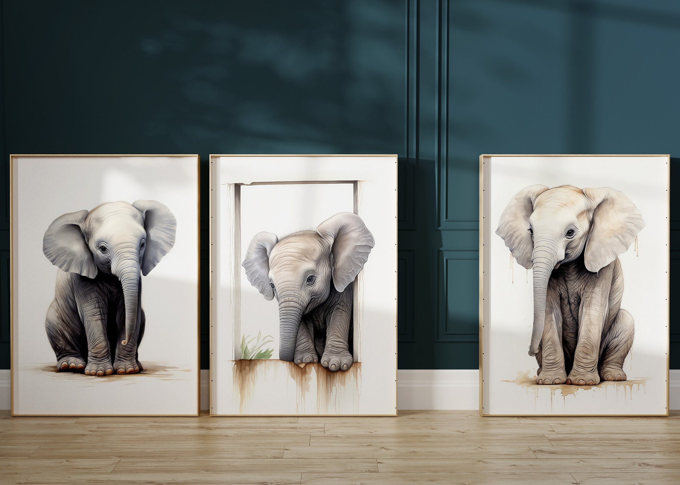 Baby Elephant Water Color, Digital Art, Digital Print, Wall Art ...
