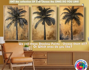 Palm Trees BLACK Palm Tree Wall Art Set 3 PARTS, Vintage Palm Tree Poster, Palm Tree Digital Download, Tropical Wall Art, Boho Coastal, Set3