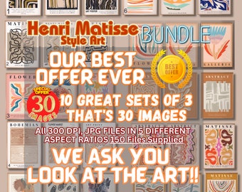 H Matisse Art BUNDLE SPECIAL, Print Set, 30 pieces 10 sets of 3 Download, WallArt, Matisse Gallery Museum Exhibition Poster MatissePosterSet