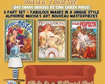 Láminas de la exposición Art Nouveau de Alphonse Mucha: Conjunto de 3 (Descarga digital)