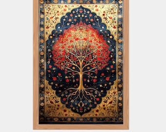 Pictorial Persian Rug reproduction ART Home Decor Artwork of a Tree of Life Eclectic Gallery Wall Décor.WallArt, Persian Single Portrait S 1