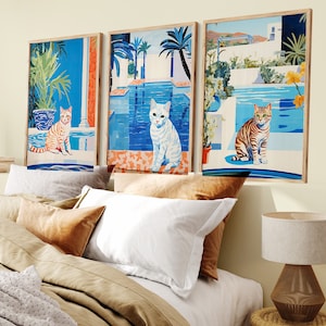 Paws & Patios Cat Digital Wall Art Sets 3 Just Serenity, Artful Relaxation for Your Home, Spanish flair to your kitchen dining areas.