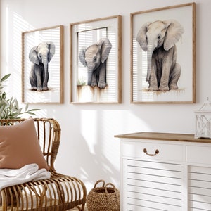 Baby Elephant Water Color, Digital Art, Digital Print, Wall Art, Elephant Painting, Animal Painting, SET 3, Animal Baby Elepants Set 1