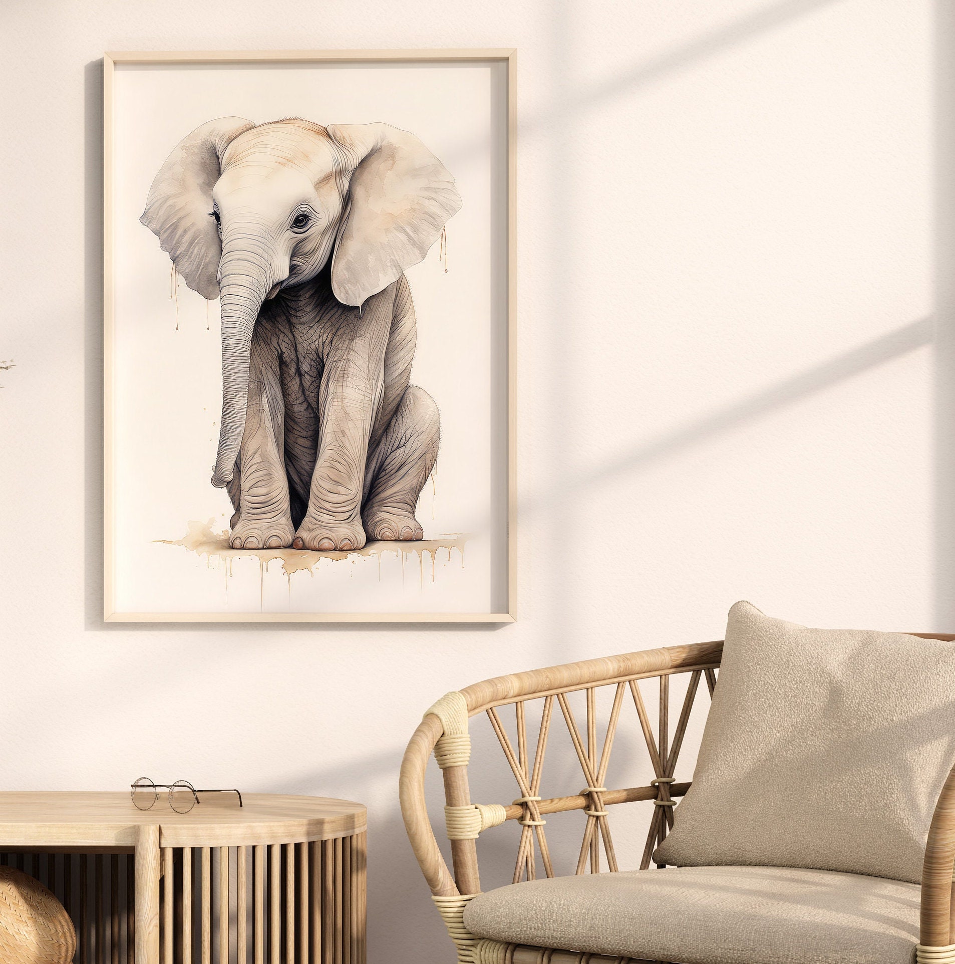 Baby Elephant Water Color, Digital Art, Digital Print, Wall Art ...