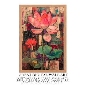 Vintage Lotus 2 Flowers Art style Henry Matisse Abstract soft Colors Wall Art, Relaxing Decor, Meditative Posteroho Flower Art, a rtful. S2