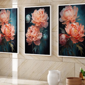 Hyper-realistic Peony (Rose) SET of 3 Fabulous Set 3. printable Wall Art Soft PEONY, Vintage, Farmhouse Style Wall Décor, Wall Art peony Art