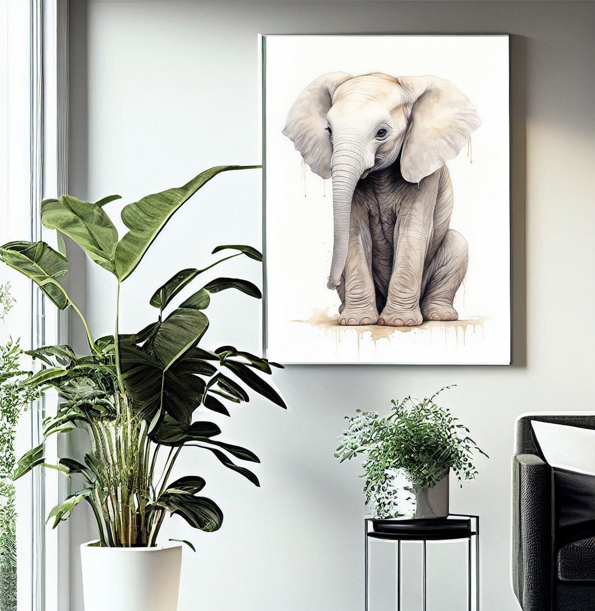 Baby Elephant Water Color, Digital Art, Digital Print, Wall Art ...