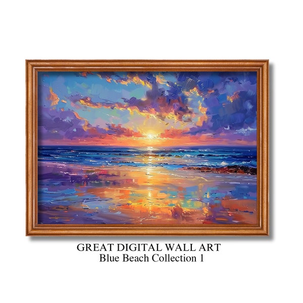 DIGITAL DOWNLOADS. Wall Art, Unique Beautiful Images from oil painting, Colourful Sunset, Tropical Beach, Vibrant Wall Art, PRINTABLE Set 3