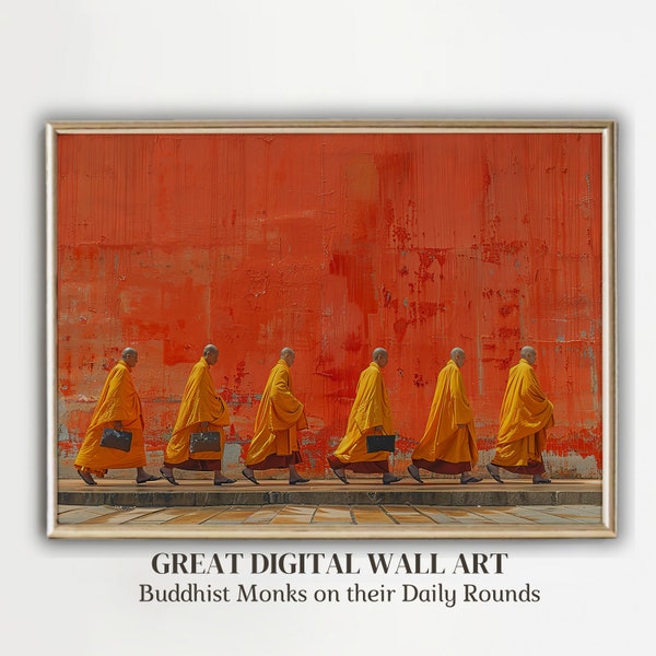 Morning Tranquility: Embrace the Serenity of Buddhist Monks. Dawn Rituals." Wonderful Unique Wall Art, instant D-load 4 Buddist Monks Set5-2