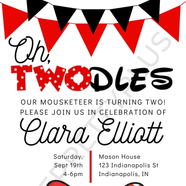 Oh Twodles 2nd Birthday Invitation | Minnie Mouse Birthday Digital Download | Canva Editable Invite Template - Oh toodles, Oh twoodles