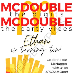 McDouble Digits McDonald&#39;s Themed 10th Birthday Invitation Template | Digital Download | Canva Editable