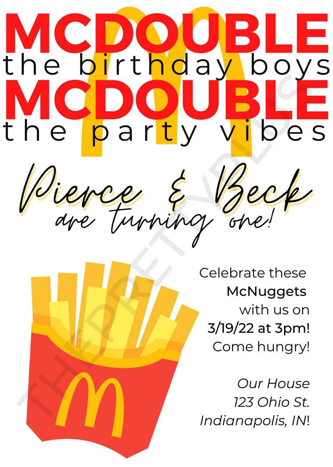Mcdonald's Birthday Invitation for Twins - Fully Customizable Canva ...
