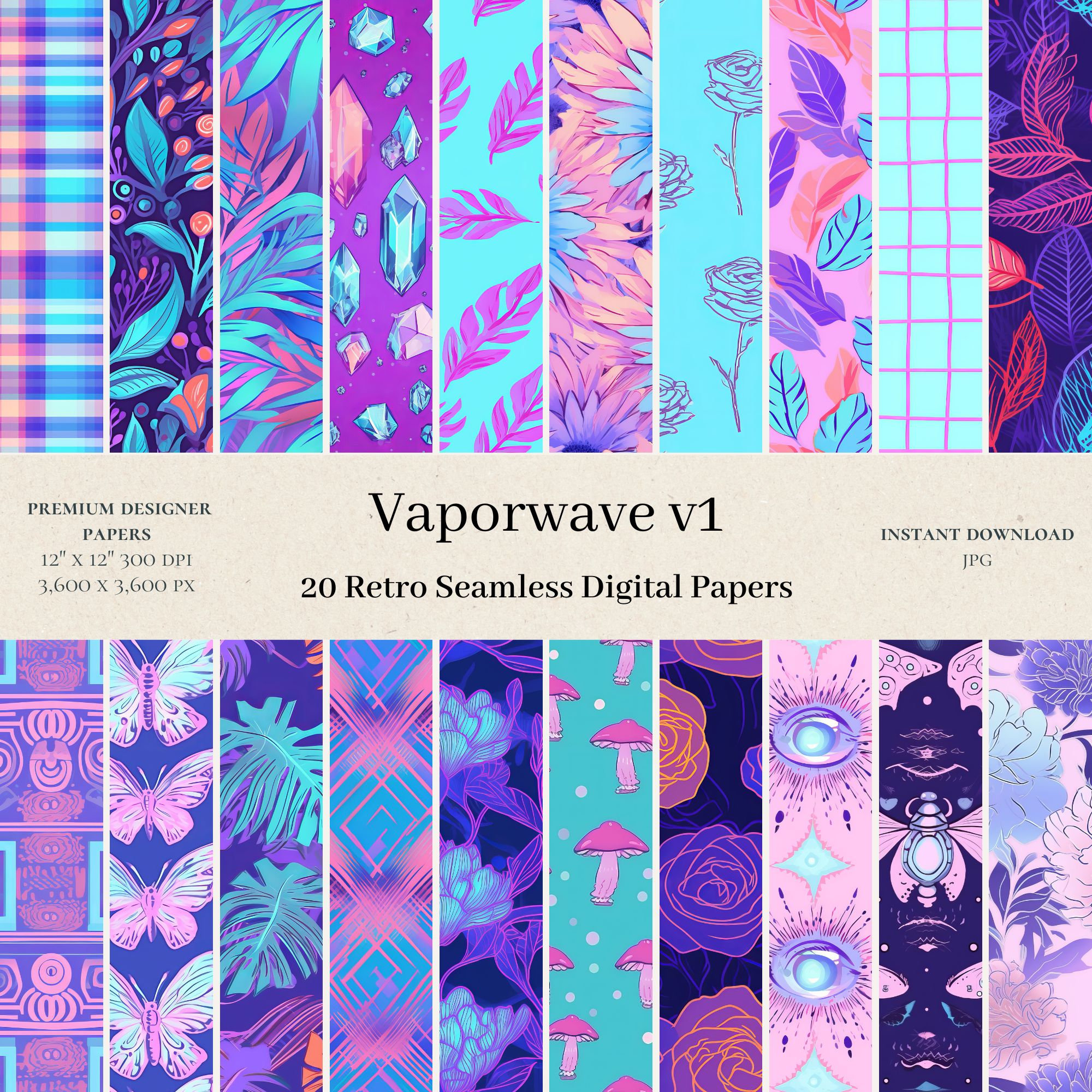 20 Vaporwave Digital Papers - Trendy Scrapbook, Vaporwave Digital Paper ...