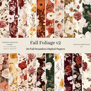 20 Fall Foliage Digital Papers - Watercolor Seamless Pattern, Floral Digital Paper, Scrapbook, Flowers Paper, Commercial Use, JPG v2