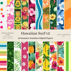 20 Hawaiian Surf Digital Papers - JPG, Tropical Seamless Pattern, Surf Digital Paper, Luau Scrapbook, Commercial, Digital Pattern, Summer v2