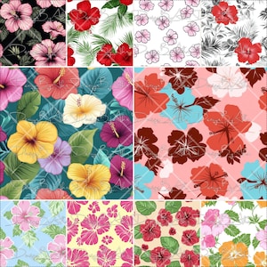 20 Hawaiian Hibiscus Digital Papers - Tropical Seamless Pattern, Aloha ...