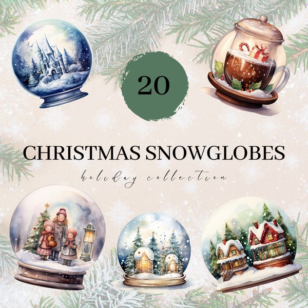 20 Christmas Snowglobes Clipart Set - Transparent Background, Digital PNG, Commercial Use, Winter Sweets, Christmas Treat, Snowman, Fantasy