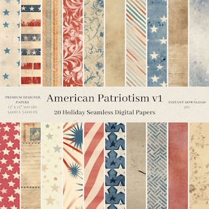 20 American Patriotism Digital Papers - Memorial Day Seamless Pattern, Stars Scrapbook, 4th Of July Pattern, Veterans Day, JPG v1