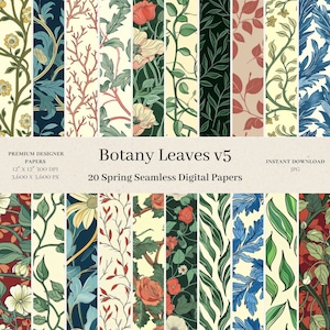 20 feuilles de botanique papiers numériques - scrapbooking aquarelle, papier numérique verdure, motif transparent, arrière-plans botaniques, usage commercial, v5