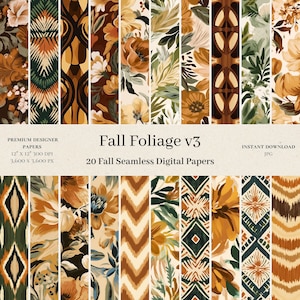 20 Fall Foliage Digital Papers - Watercolor Seamless Pattern, Floral Digital Paper, Scrapbook, Autumn Paper, Commercial Use, JPG v3
